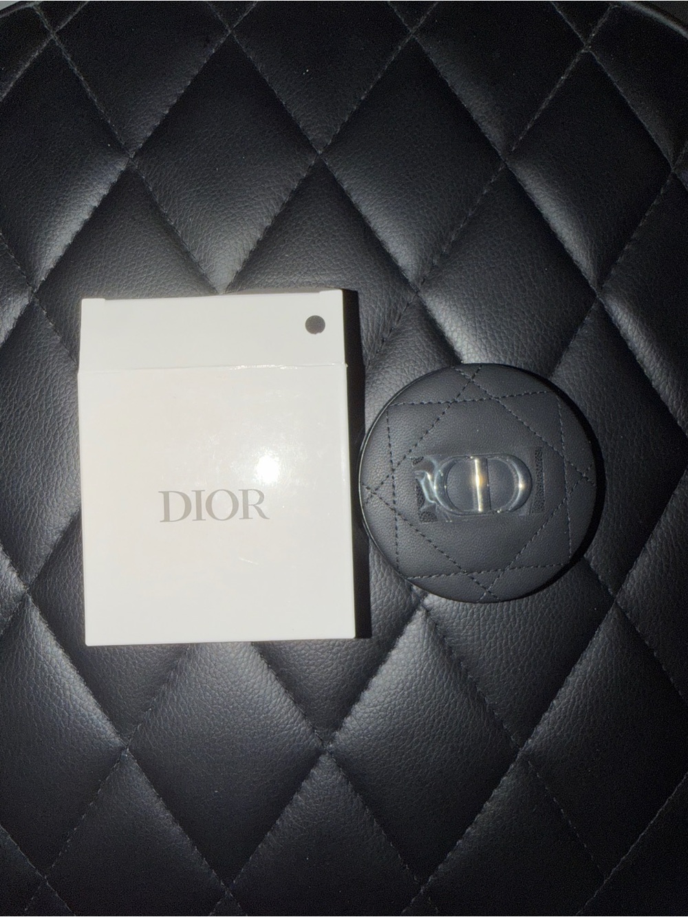 Dior Black Quilted Round Compact Mirror with CD Logo